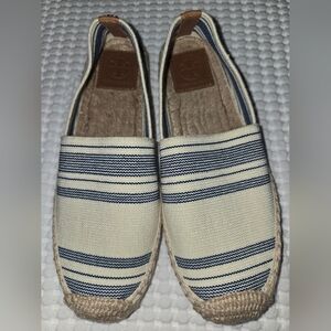 Tory Burch Blue and Cream Striped Loafers